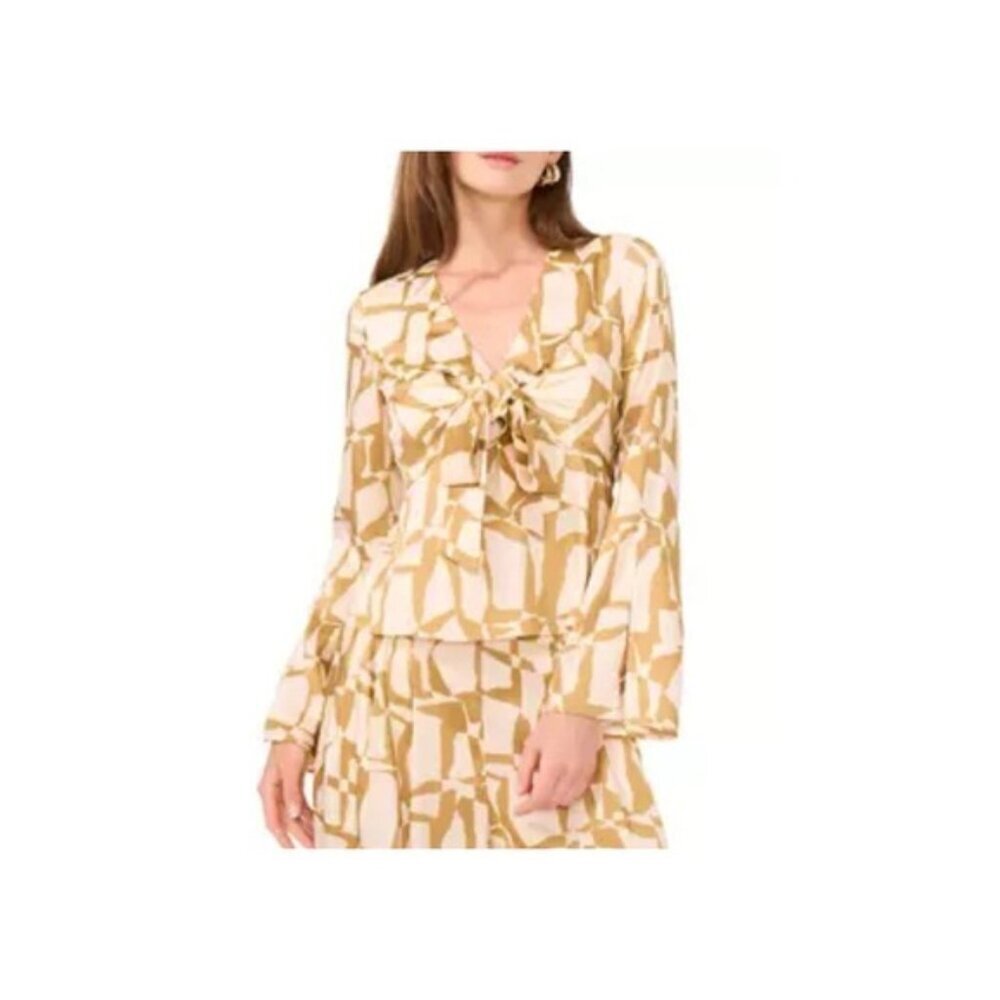 NWT PARKER Top Silky LARGE Twist Front V Neck Gold Lark Long‎ Flare Sleeve